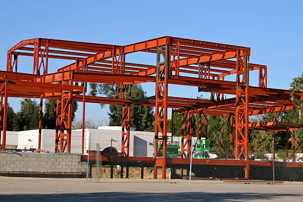 Steel beams make up foundation for new building on church/school property,steel,beam,beams,steel beam,steel beams,construction activity,construction,school,church,building,building activity,