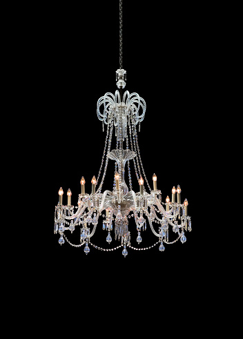 elegant crystal chandelier on black background