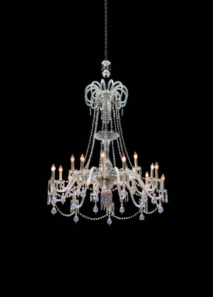 Chrystal chandelier isolated on black background stock photo