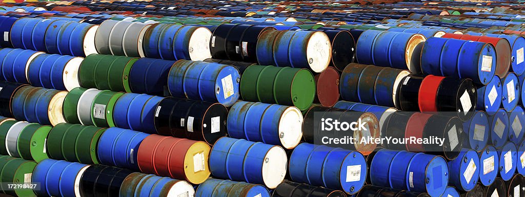 Barrels Barrels stored at warehouse outdoor lot Oil Drum Stock Photo