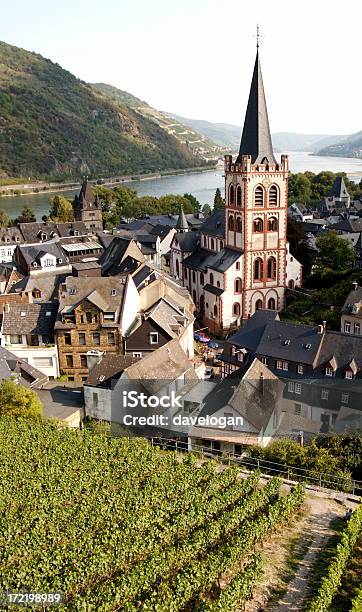 Bacharach On Rhine River In Germany Stock Photo - Download Image Now - Rhine River, Bacharach, Church