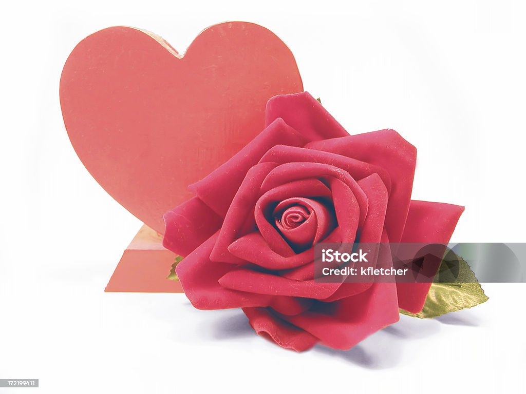 Heart and Rose Red heart and fabric rose. Bouquet Stock Photo