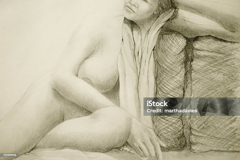 Women's Selbstbehandlung in Skizze - Lizenzfrei Eine Frau allein Stock-Illustration