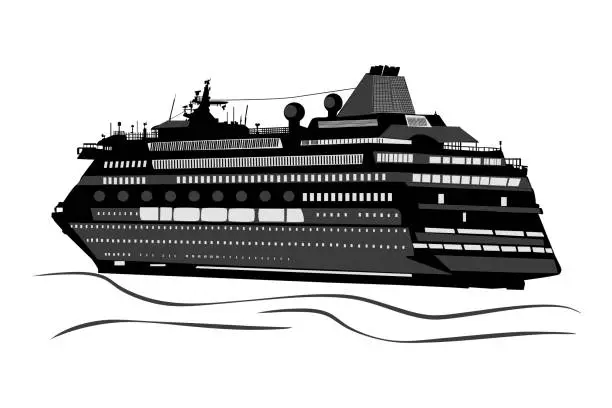 Vector illustration of Cruise ship icon isolated on white background. Cruise transatlantic liner ship.