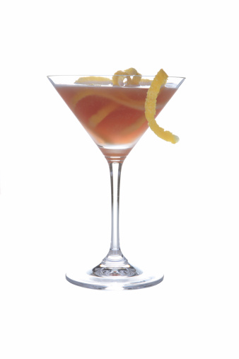 A French Martini garnished with a lemon twist.