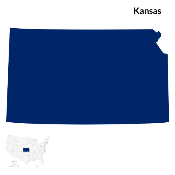 Vector illustration of Map of Kansas. Kansas map. USA map