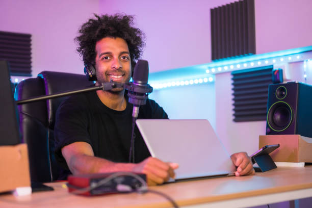 istock Portrait of a podcaster in a music studio 1722014231