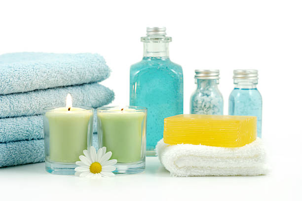 Spa products and candlelight stock photo
