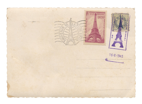 Postcard with Eiffel Tower stamps with date of 16-6-1945.