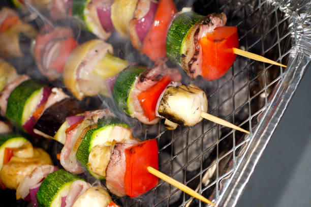 Kebabs on the bbq stock photo