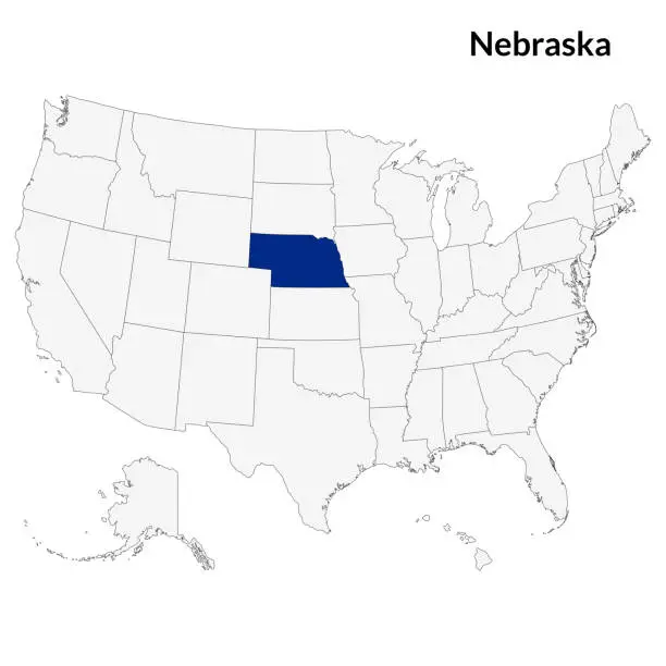Vector illustration of Map of Nebraska. Nebraska map. USA map