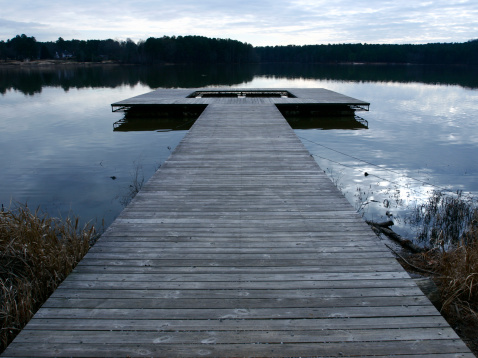 a lonely dock jutting out into Lake Acworth in North Georgia