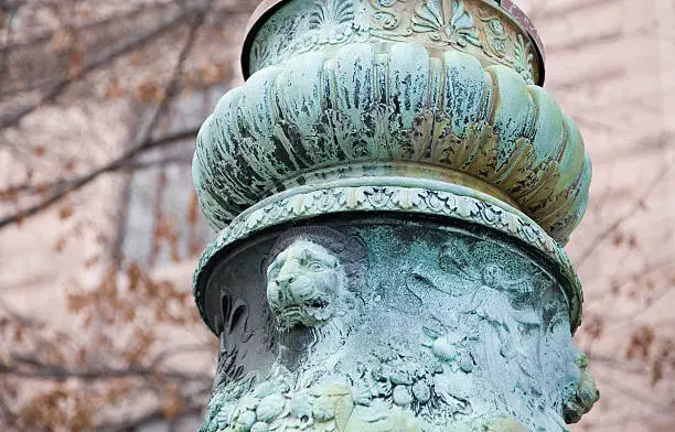 This ornate lamp post is outside the American Museum of Natural History in New York City.