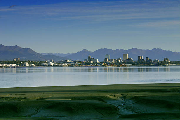 Anchorage Alaska "Anchorage Alaska, on a Summer afternoon taken from  mud flats at Matanuska Valley Port." chugach national forest photos stock pictures, royalty-free photos & images