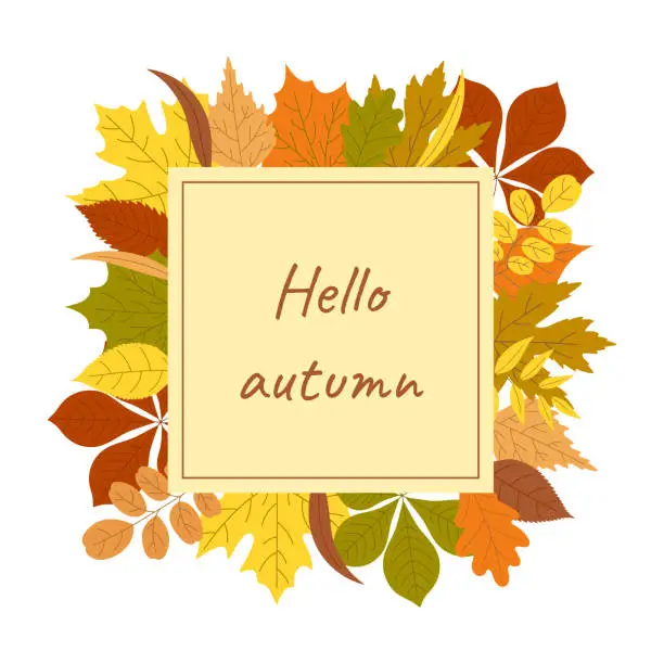 Vector illustration of Hello autumn frame with autumn leaves._Монтажная область 1