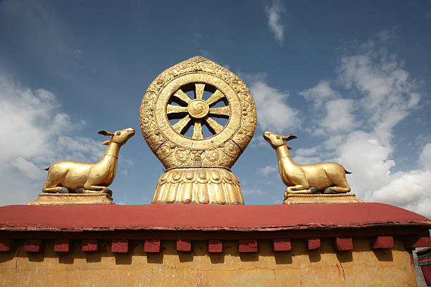 istock Stautes Of Deer And Dharma Wheel 172203868