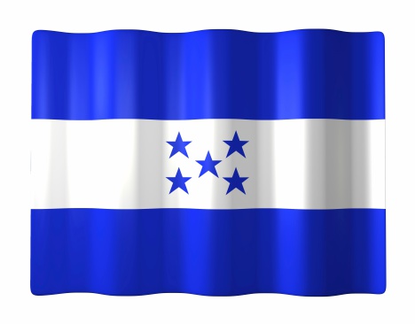 Honduras flag, three dimensional render, isolated on a blue sky. Horizontal banner. 3D illustration
