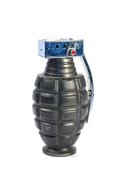 Hand grenade as lighter, white isolated stock photo