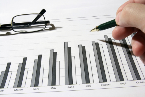 Calculator, magnifying glass, pen, eye glasses lying on financial documents . Financial concept.