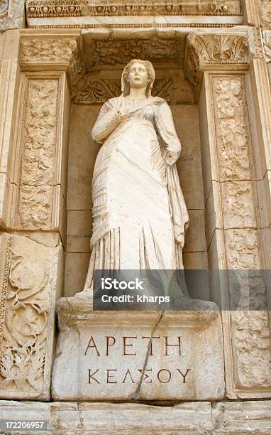 Statue Of Arete At The Celsus Library Ephesus Turkey Stock Photo - Download Image Now