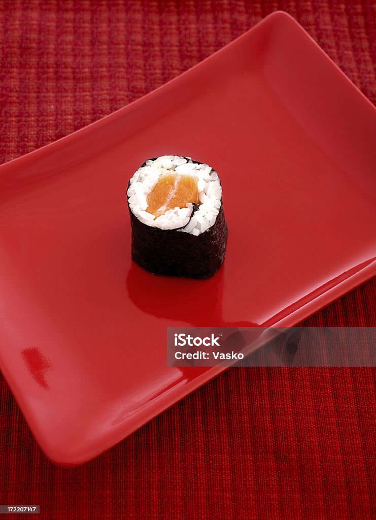 Sushi-Teller auf rote - Lizenzfrei Asiatische Kultur Stock-Foto