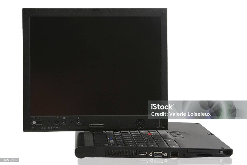 Graphic tablet Laptop with rotate touch screen. Biometrics Stock Photo