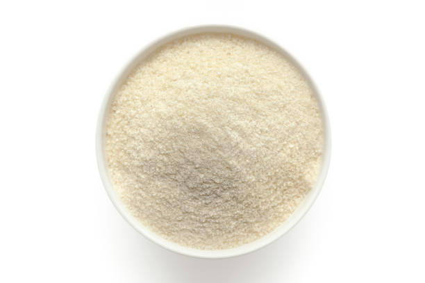 istock Bowl of organic Rice Flour (Oryza sativa) isolated on a white background. 1722073404
