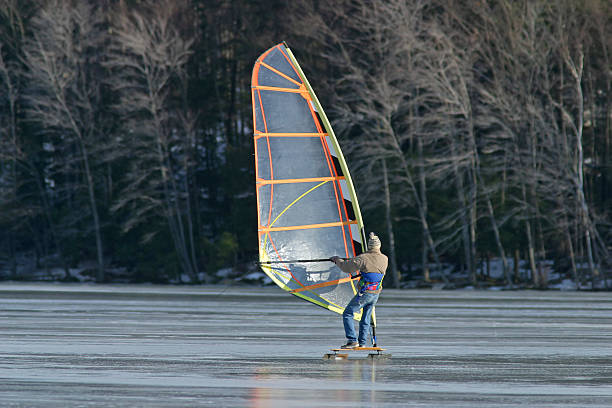 Ice Sailing in New Hampshire stock photo