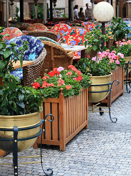 istock Sidewalk Cafe European Restaurant Flower Boxes 172207922
