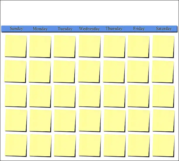 Blank calendar template made of postit notes.