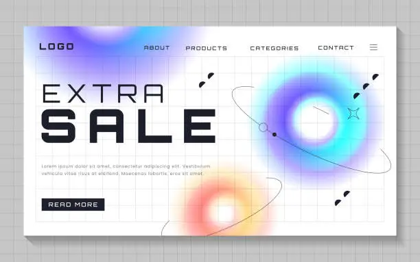 Vector illustration of Modern gradient sale landing page with colorful realistic gradient objects
