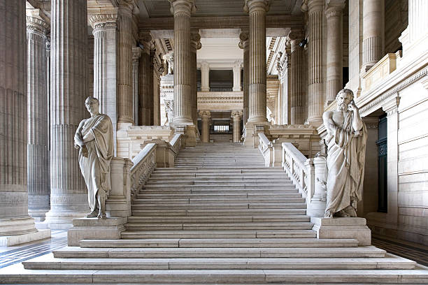 Entrance hall of Brussels Courthouse Brussels courthouse public entrance hall. Architecture and statues date from 1883 and is built in eclectic style. houses in brussels stock pictures, royalty-free photos & images