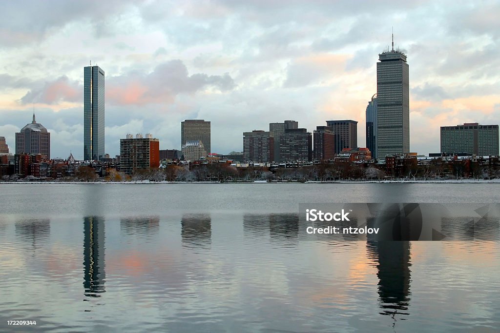 Snowy Sunset in Boston "a beautiful sunset after a snow storm in Boston, MA" Architecture Stock Photo