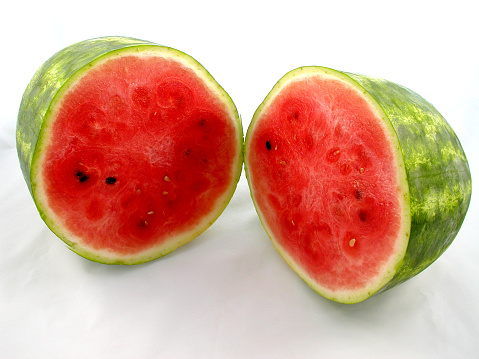 watermelon sliced in half.