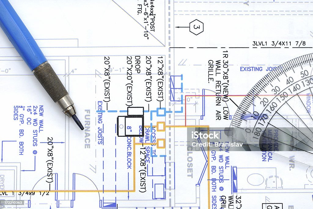 HVAC design HVAC design blueprint close-up Air Duct Stock Photo