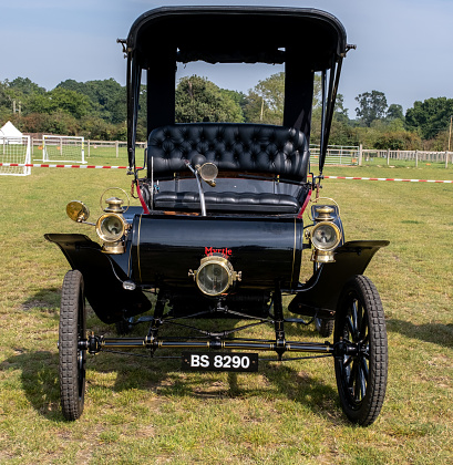 Wroxham, Norfolk, UK  September 10 2023. 1903 vintage car on display at an outdoor classic car show
