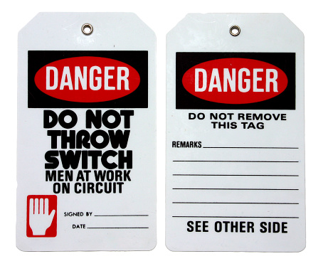 Lockout Tagout Tag, front and back.