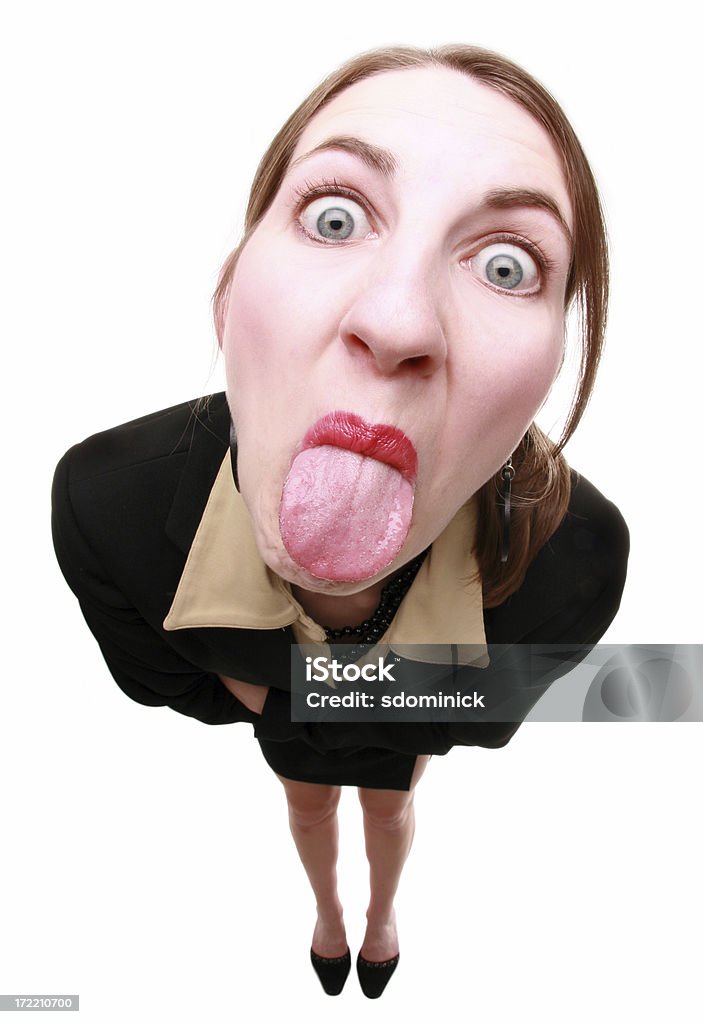 Immature Business Woman Fisheye lens used. 25-29 Years Stock Photo