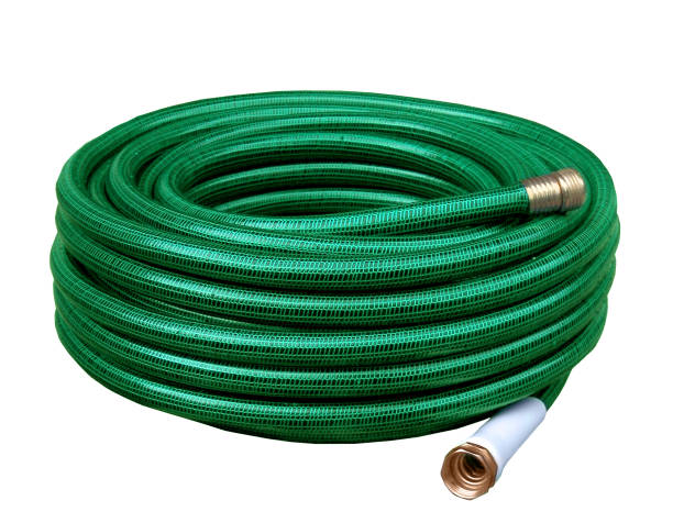 istock Green yard hose coiled up for storage 172211234