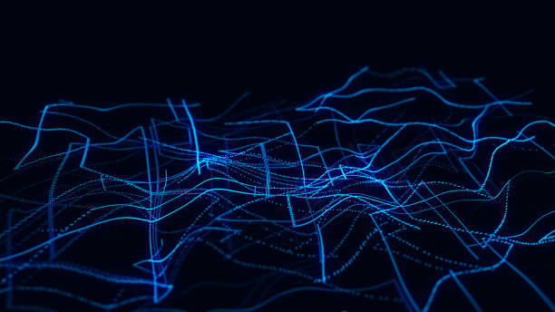 istock Blue wave with motion dots. Abstract digital background. Concept connection big data. Futuristic technology backdrop. 3D rendering. 1722116218