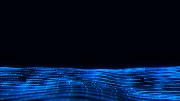 istock Blue wave with motion dots and lines. Abstract digital glitch background. Concept connection big data. Futuristic technology backdrop. 3D rendering. 1722116245