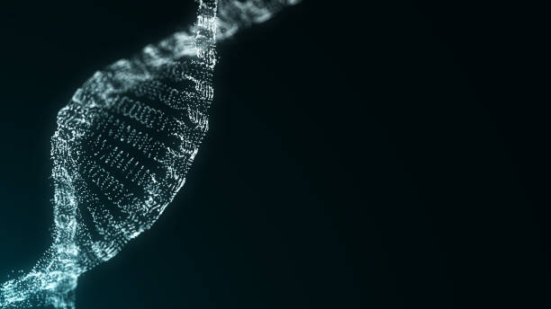 Abstract moving DNA wave with dots and lines. Concept network connection system data. Music sound background. Genetic biotechnology and artificial intelligence. 3D rendering.
