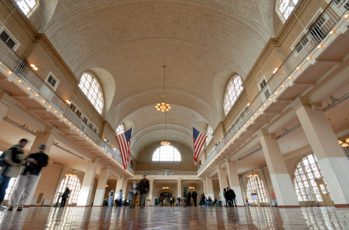 Interior of the great hall at the Ellis Island Imigration Museum.