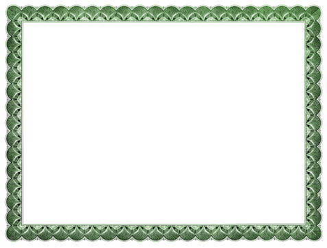 Blank certificate with green frame.