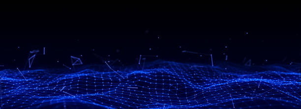 istock Blue wave with motion dots and lines. Abstract digital background. Concept connection big data. Futuristic technology backdrop. 3D rendering. 1722122532