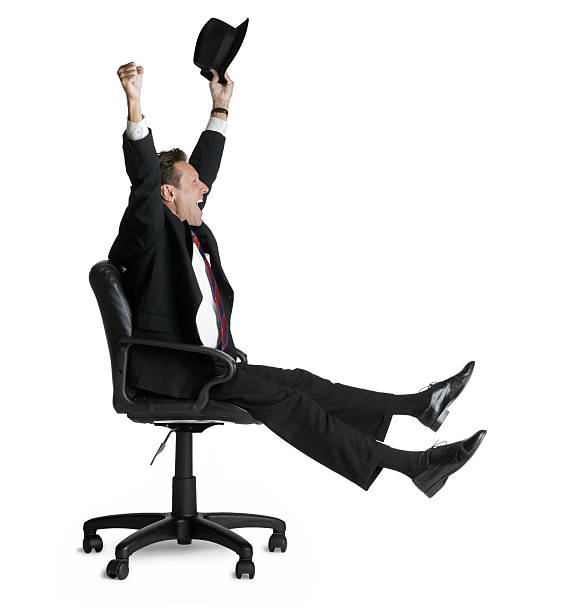 yipee! - office chair cheering ecstatic success 뉴스 사진 이미지