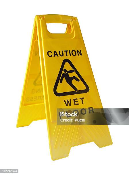Caution Wet Floor - Fotografias de stock e mais imagens de Adulto - Adulto, Amarelo, Cair