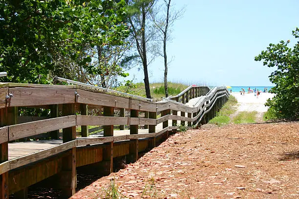 "Boardwalk leads to the sandy beach. Sarasota, Florida. Longboat Key."