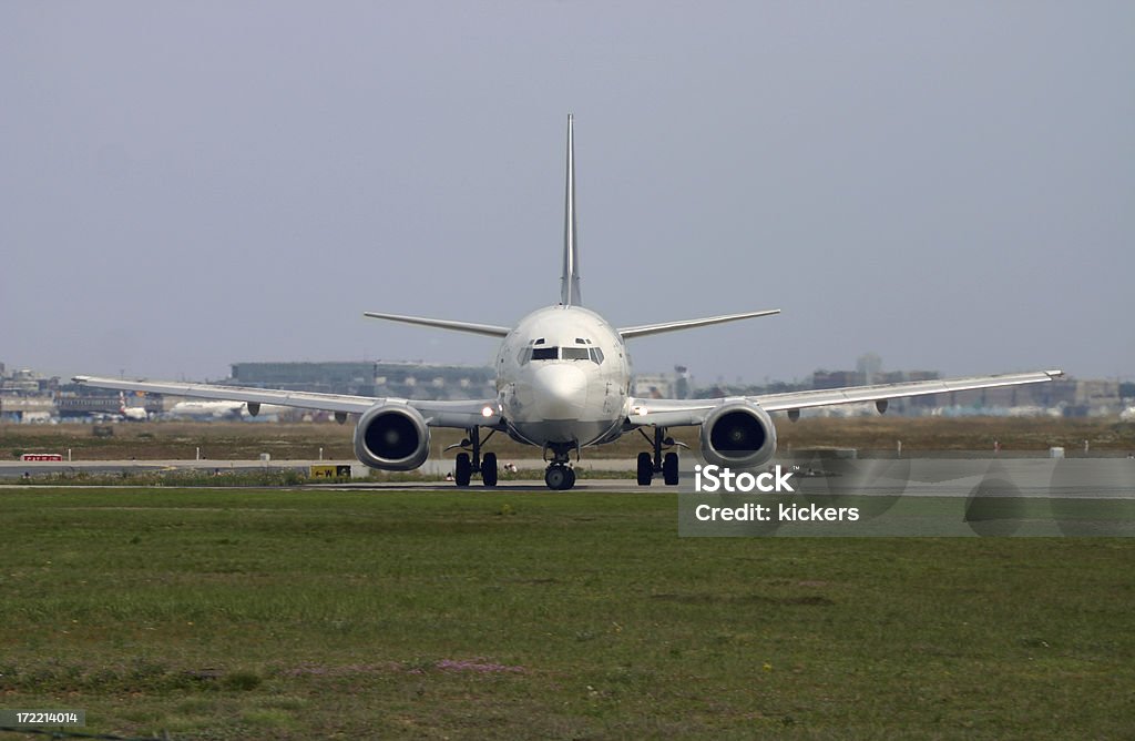 Frontview of an airplane on the runway "A Boeing 737 ready for takeoff, frontview." Airplane Stock Photo