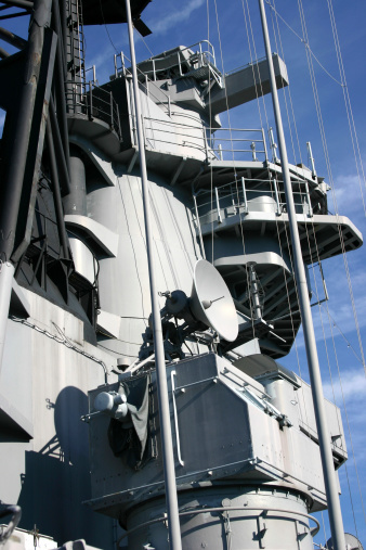 This is the superstructure of the battleship USS Wisconsin docked in Norfolk, VA.